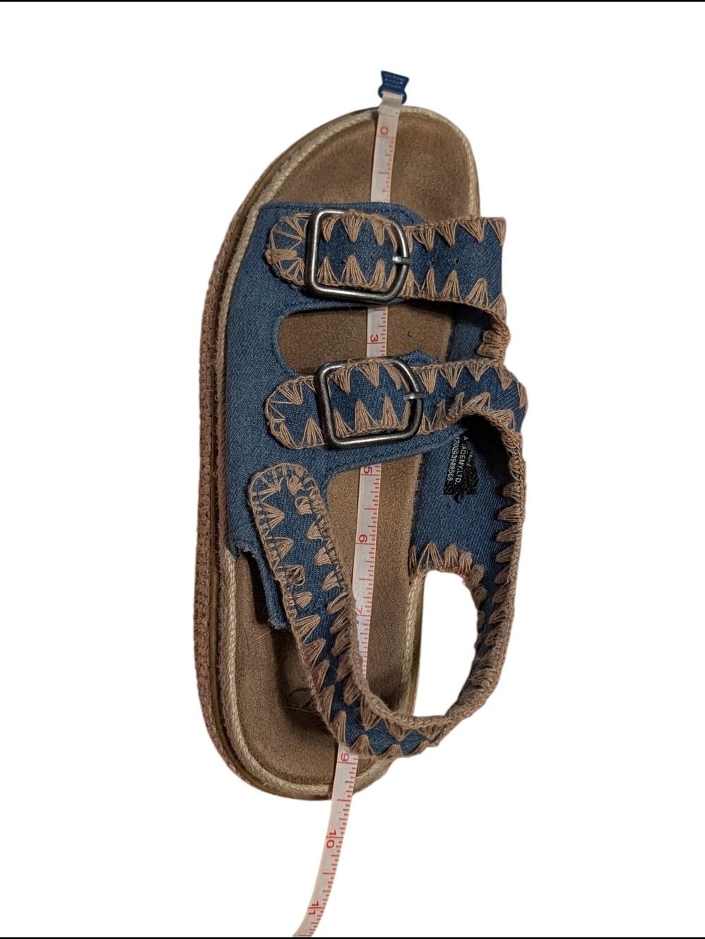 Woven-Trim Blue Denim Buckle Sandals for Women - Picture 7 of 8
